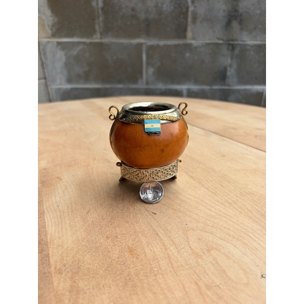 Argentinian Gourd Yerba Mate Cup with Metal Stand and Decorative Accent